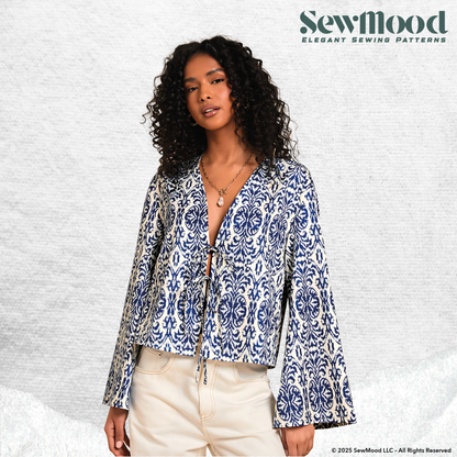 Tie Front Blouse Sewing Pattern | PDF Women’s Top Pattern | Long Sleeve Tie Top | DIY Sewing Pattern A4 A0 | Sizes XS–3XL